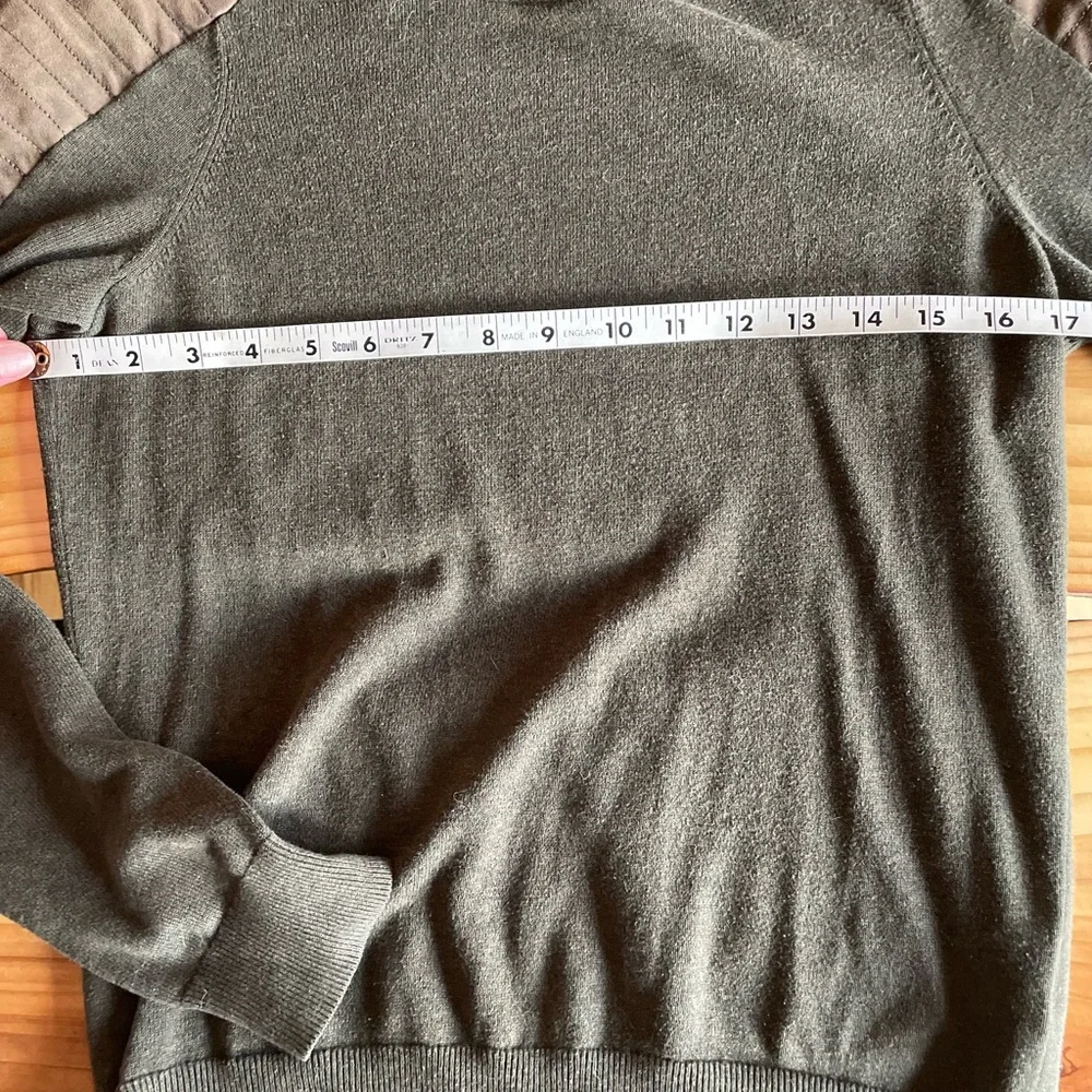 All Saints Olive Green Sweater with Leather Shoulders - Picture 8 of 10